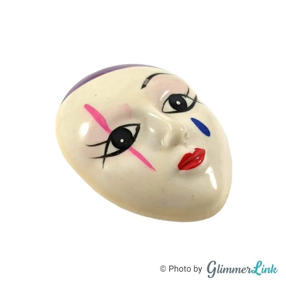 Vintage Colorful Theatrical Mime Mask Resin Brooch Pin
